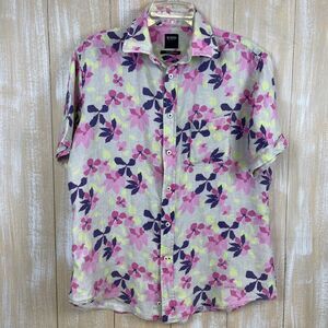 Benson New York Men’s L Short Sleeve Shirt Button Up Tropical Floral Linen